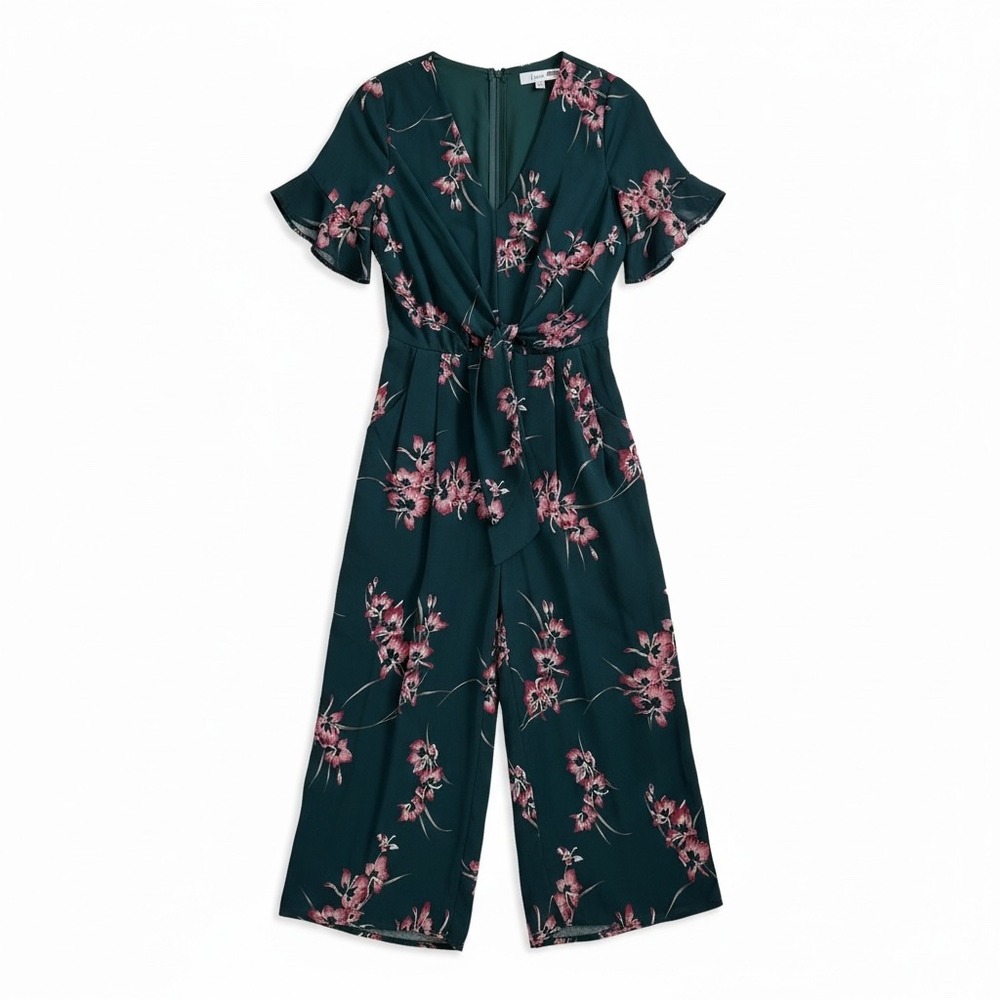 Louna floral Print V Neck Twist Front Jumpsuit Wide Leg Flutter‎ Sleeve XS